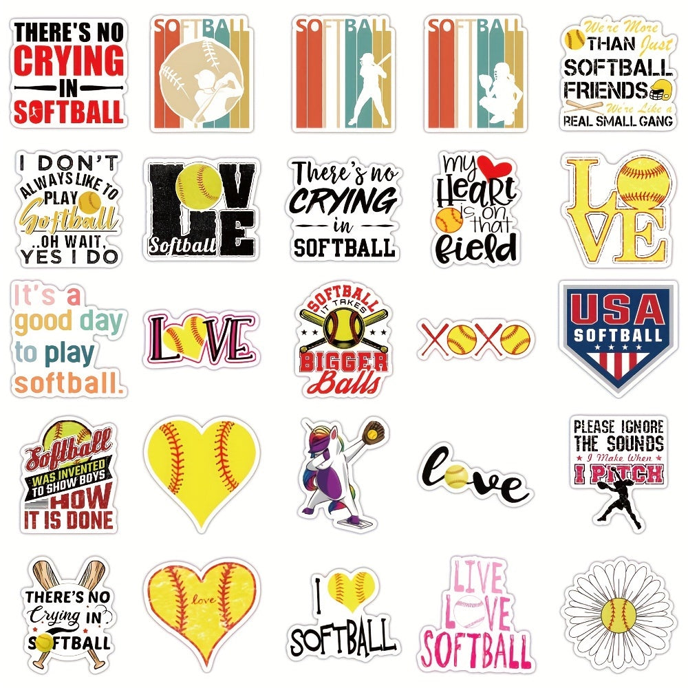 50pcs Fort Softball Graffiti Waterproof Vinyl Stickers