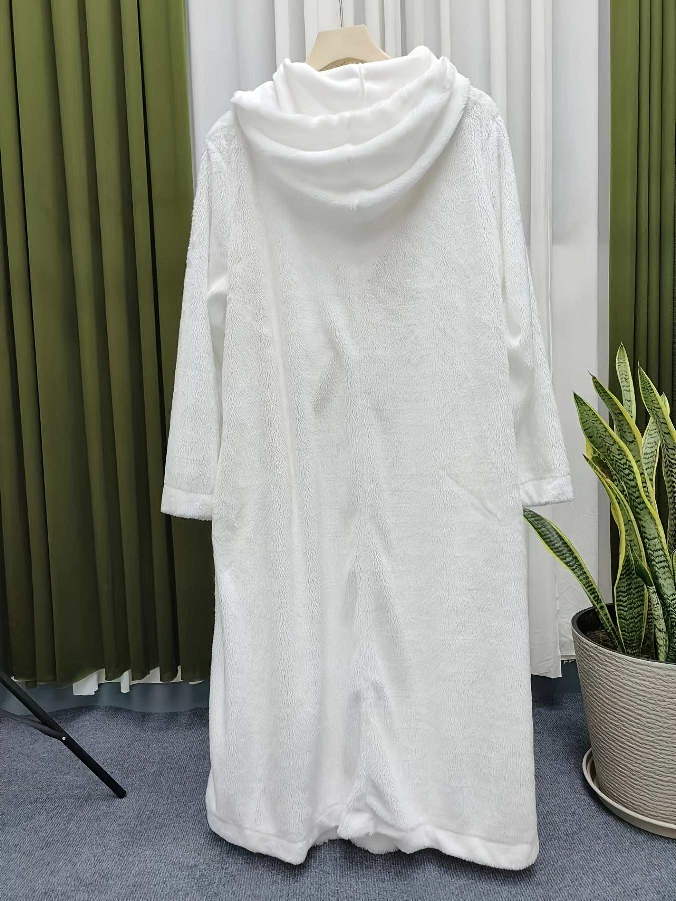 Solid Teddy Fleece Maxi Dress With Hood & Pockets