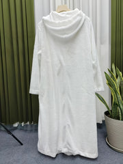 Solid Teddy Fleece Maxi Dress With Hood & Pockets