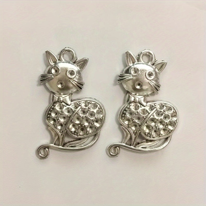 2pcs Antique Silver Cat Animal Pendant for DIY Jewelry