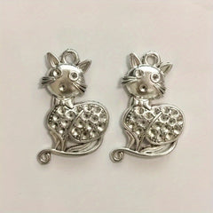 2pcs Antique Silver Cat Animal Pendant for DIY Jewelry
