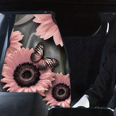 Pink Sunflower Butterfly Print Car Seat Cover