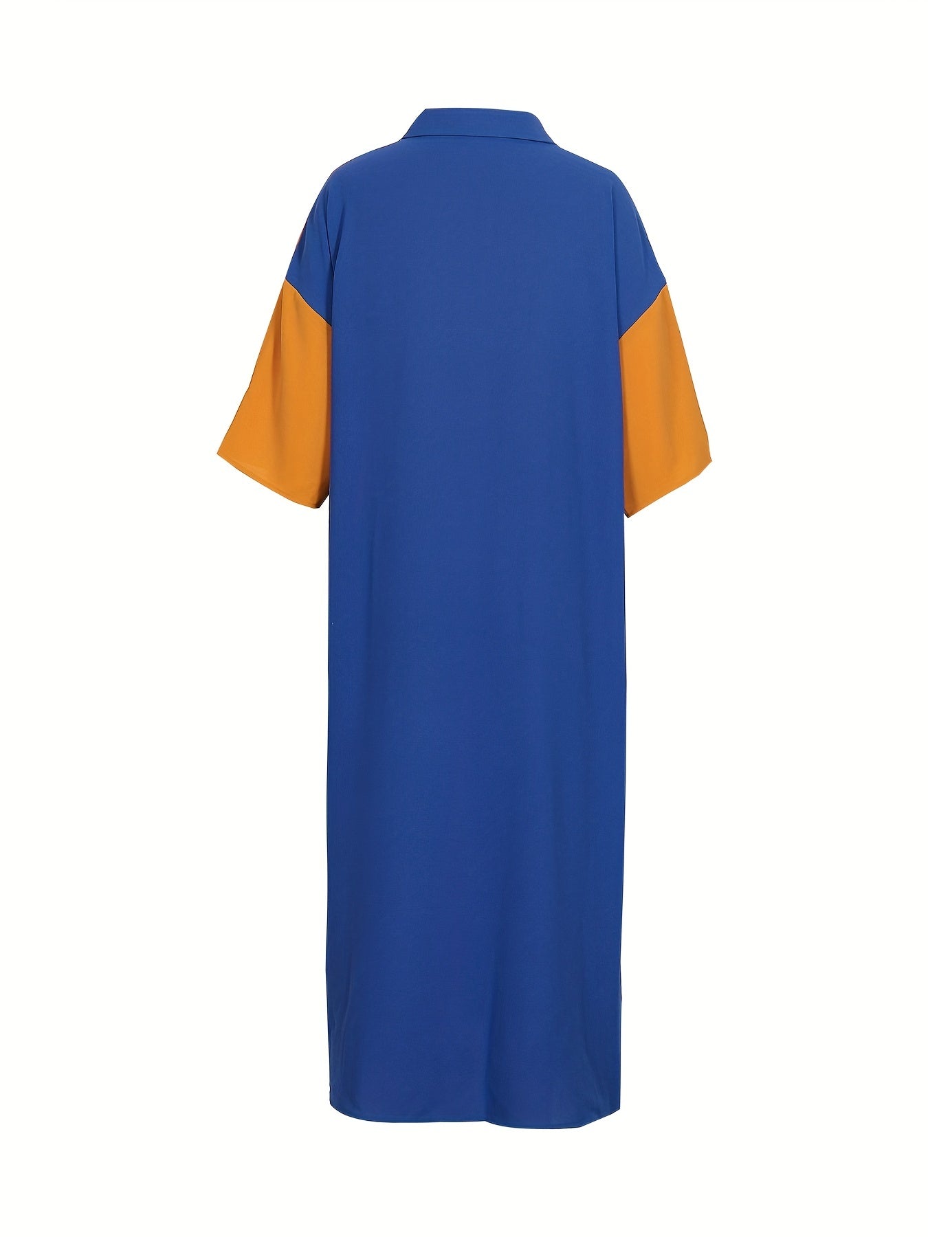 Colorblock Half Sleeve Button Up Shirt Dress