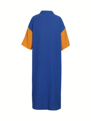 Colorblock Half Sleeve Button Up Shirt Dress