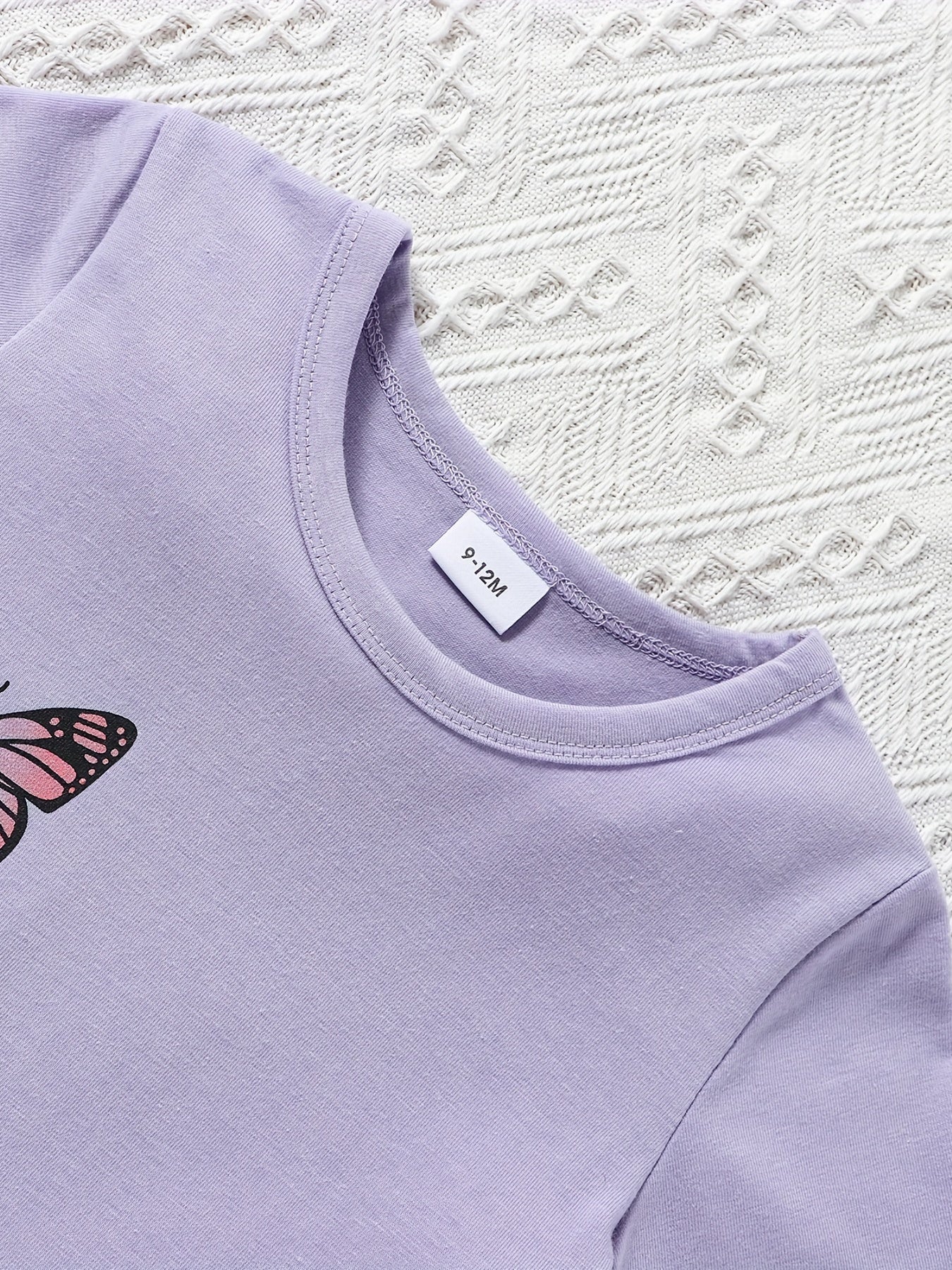 2pcs Toddler Girls Butterfly Embroidery T Shirt & Shorts Set