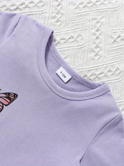 2pcs Toddler Girls Butterfly Embroidery T Shirt & Shorts Set