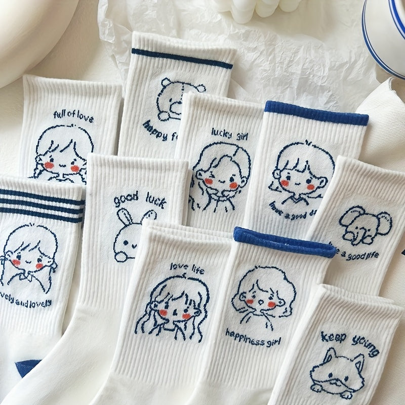 10 Pairs Cartoon Pattern Socks for Women