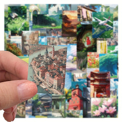 60pcs Anime Landscape Mobile Phone Case Stickers PVC Waterproof Self adhesive