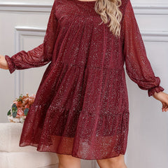 Women's Plus Glitter Flounce Sleeve Mesh Mini Dress
