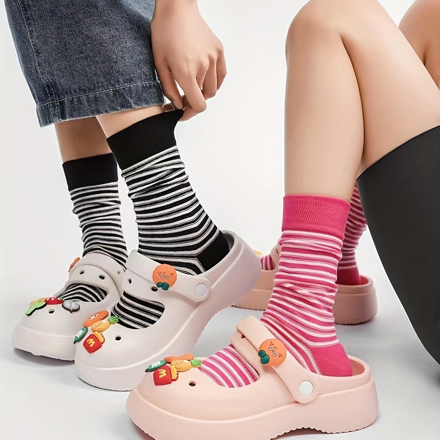 3 Pairs Striped Sports Socks Comfy & Breathable College Style All match Socks