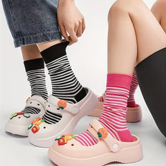3 Pairs Striped Sports Socks Comfy & Breathable College Style All match Socks