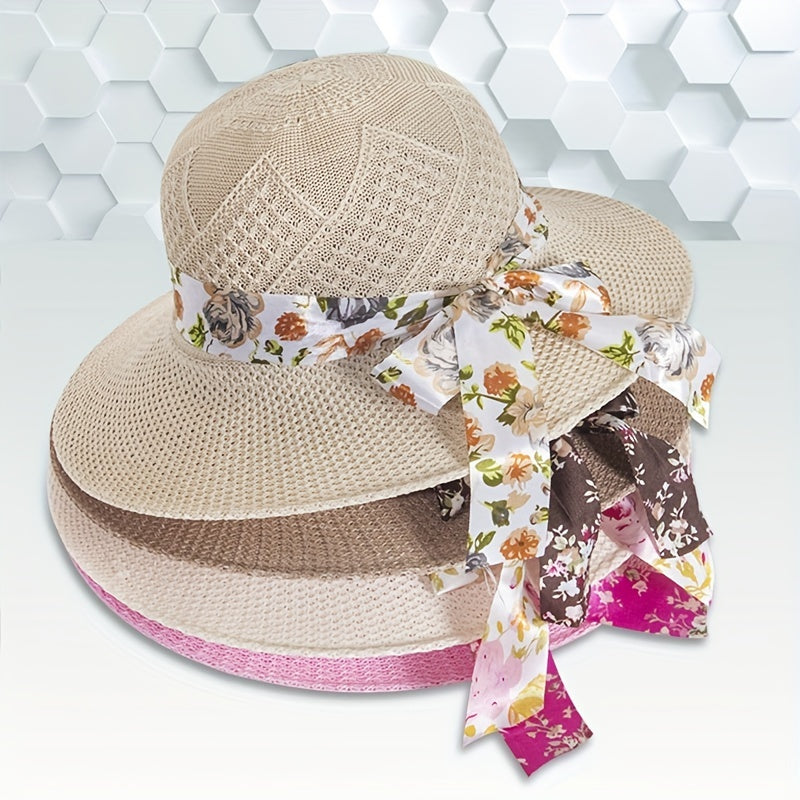 Sun Hat Ribbon Bowknot Solid UV Protection Bucket Hats Women