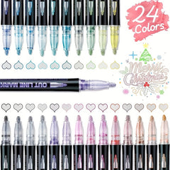 24 Colors Outline Markers for Scrapbook Photo Album Easter Eggs Crafts