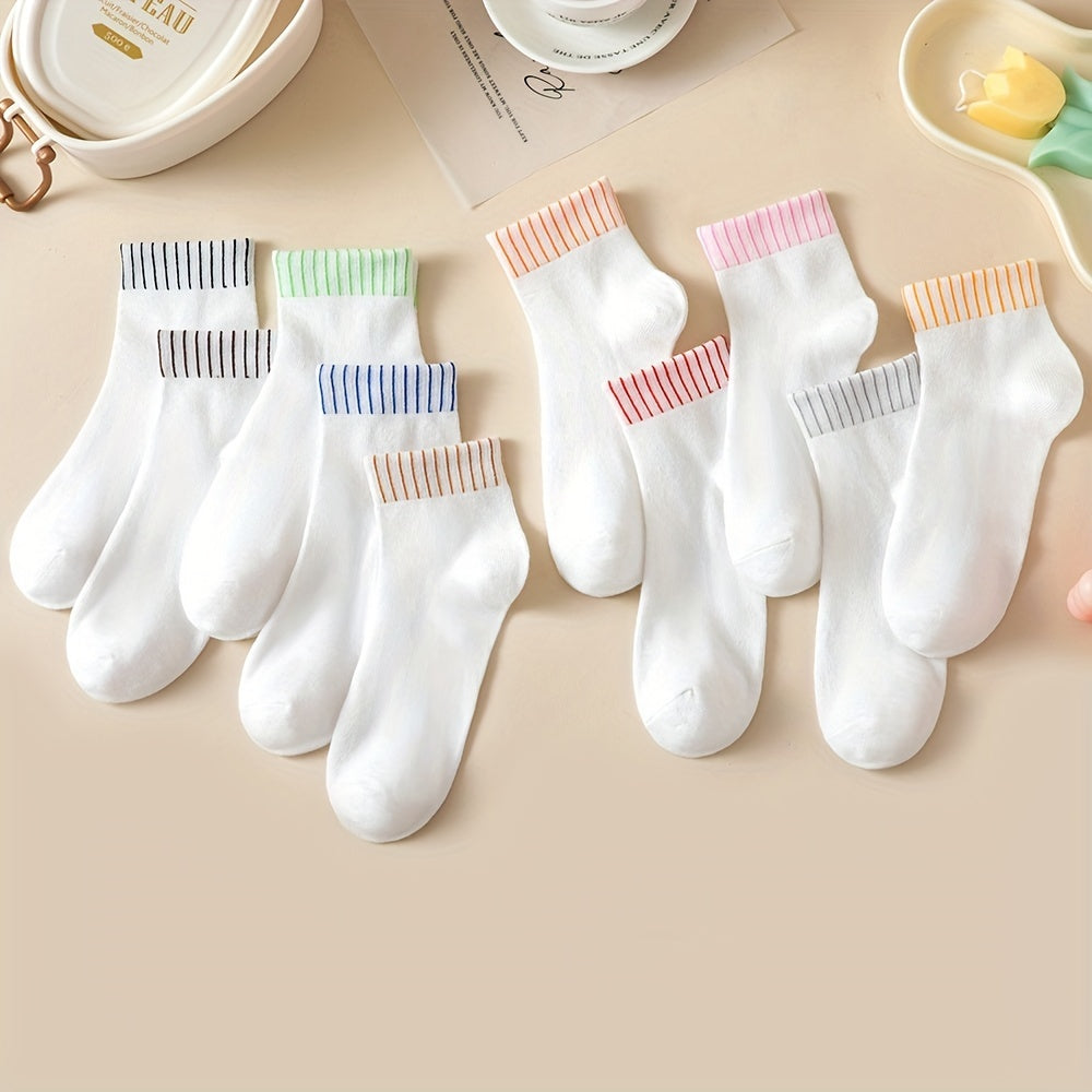 10 Pairs Striped Colorblock Socks Women's Stockings