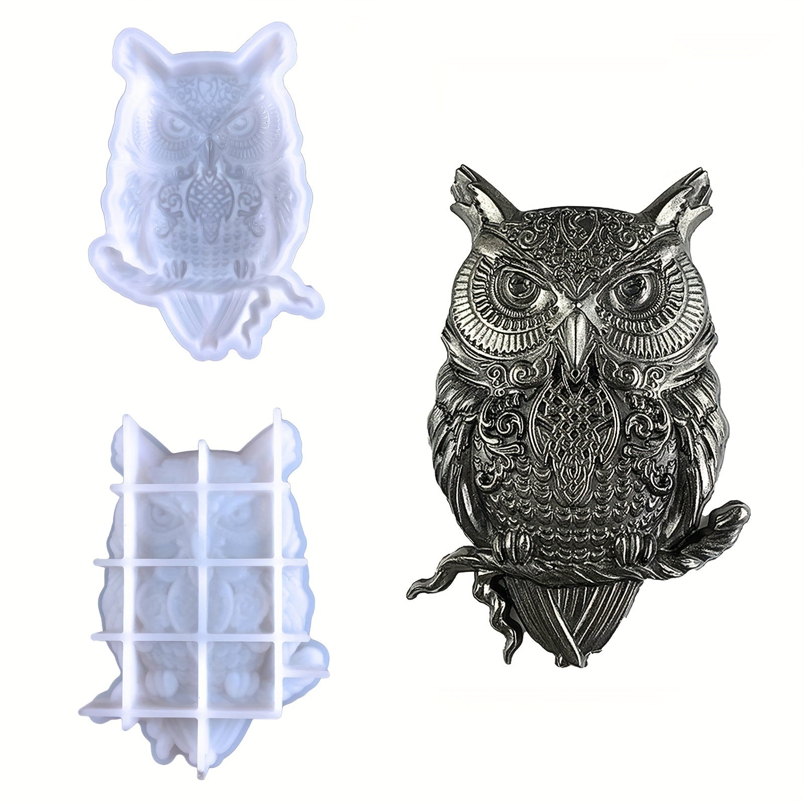 3D Owl Silicone Mold Large Animals Statue Epoxy Mould