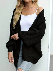 Solid Knit Cardigan Open Front Long Sleeve Sweater Women's Clothing