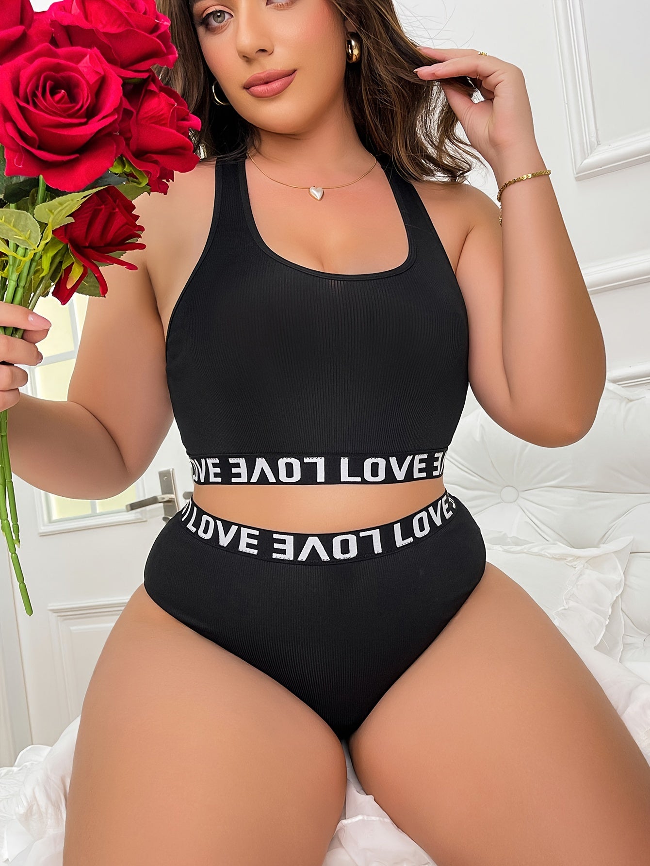 Letter Tape Racer Back Seamless Bra & Panty Set