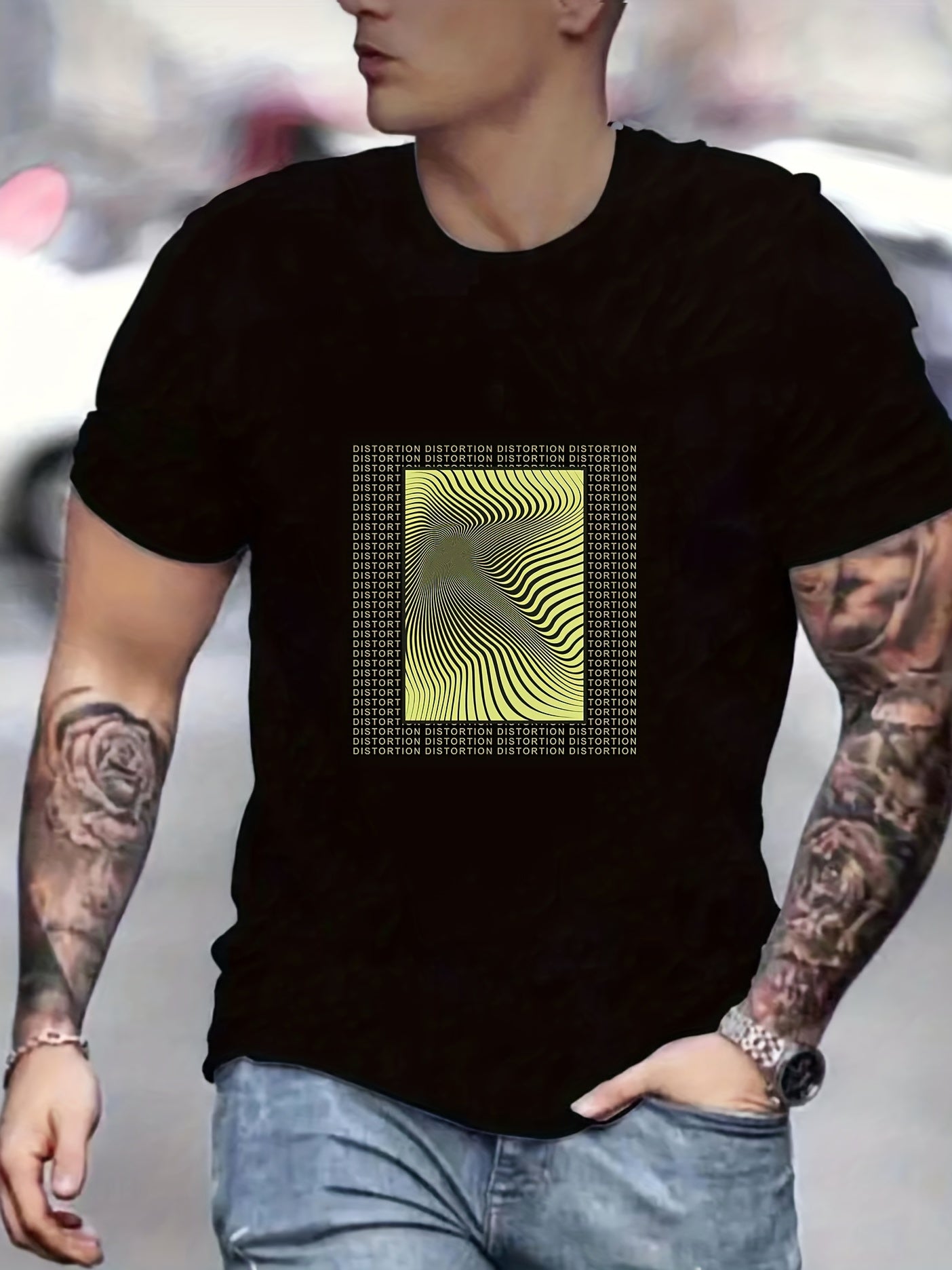 Optical Illusion Men's Graphic Crew Neck Active T shirt