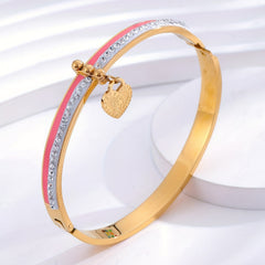 Heart Pendant Bangle With Faux Diamond - Gift For Girls