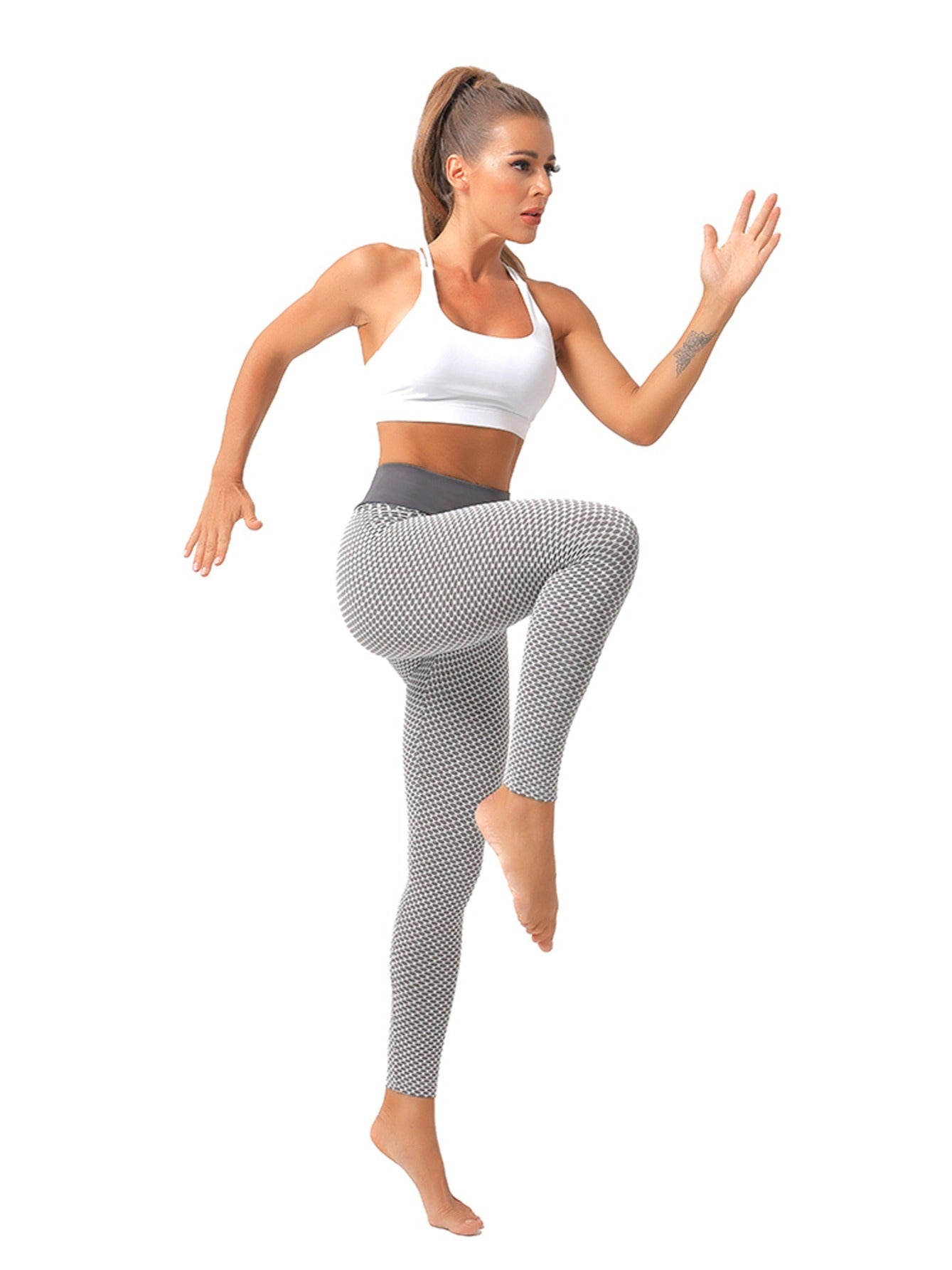 Women's Seersucker High Waisted Yoga Leggings