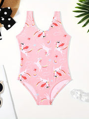 Girl's Cartoon Print Onesie Swimsuit Tankini for Summer Beach