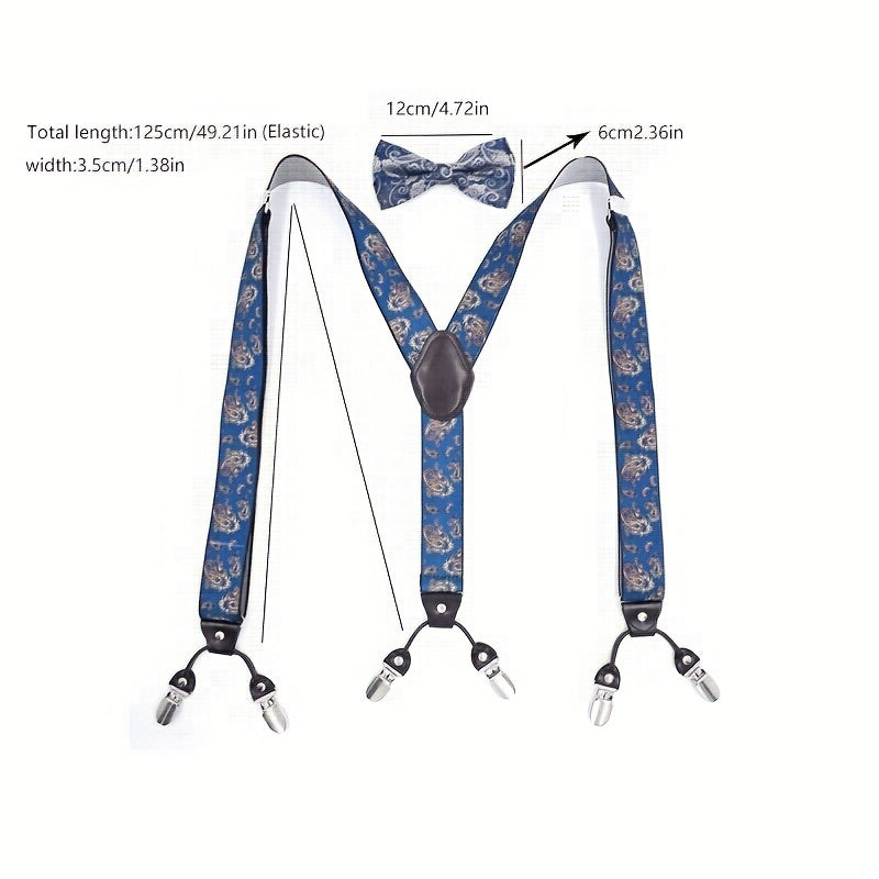 Retro Bow Tie Set with Anti-slip Suspenders