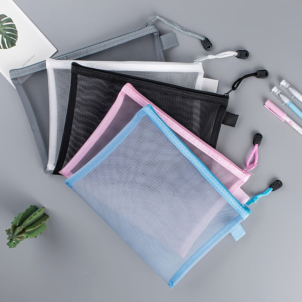 10pcs Large A4 Mesh Zipper Pouch File Bags for Classroom Organization