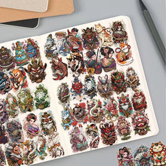 50pcs SCXXBSW Japanese Tattoo Art Stickers Vibrant Colors Self Adhesive Decals