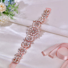 Handcrafted Rhinestone and Pearl Waist Belt Pink Crystal Embellishment
