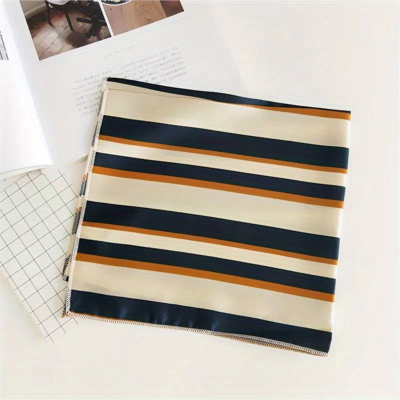 Satin Striped Small Bandana Block Square Scarf Women Hair