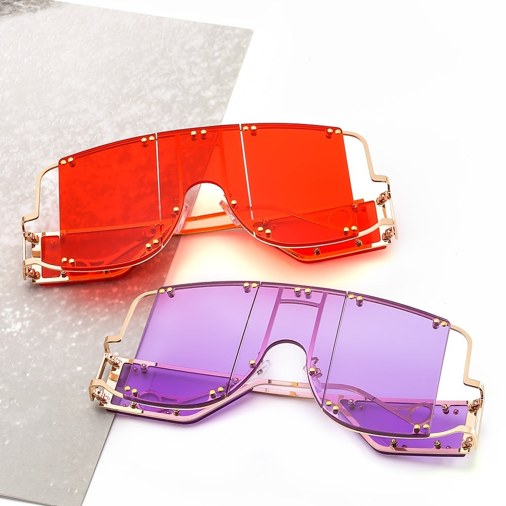 Oversized Square Sunglasses Women Big Frame Rimless Vintage Shield UV400