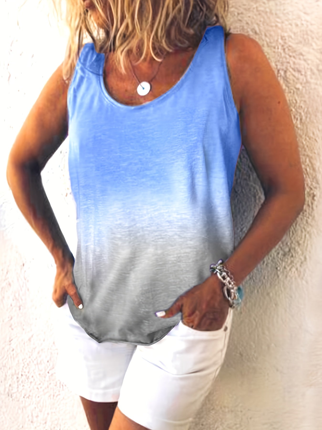 Rainbow Ombre Round Neck Tank Top Women's Clothing
