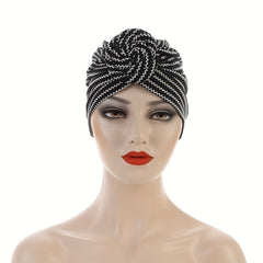 Front Knotted Turban Cap & Striped Head Wrap Hijab Hats Chemo Cap Ramadan Beanie