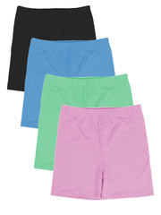 4 Pack Girls Bike Shorts High Stretch Dance Under Dress Colorful Kids Shorts