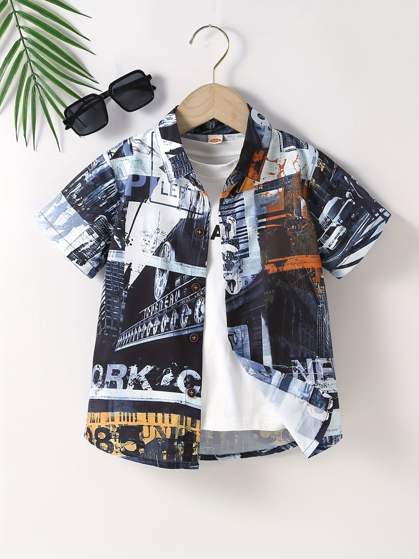 Boys Casual Short Sleeve Lapel Shirt for Summer