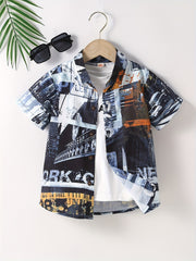 Boys Casual Short Sleeve Lapel Shirt for Summer