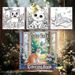 Spiral Coil Cat Coloring Book 22 Pages Thick Paper Adult Anxiety Relief Activity