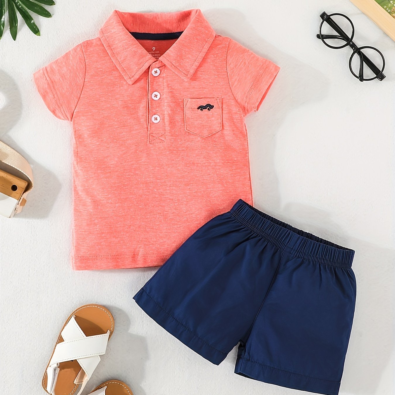 2pcs Baby Boys Polo Shirt & Shorts Set