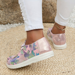 Sequins Detail Flat Slip On Low Lace Up Round Toe Shoes