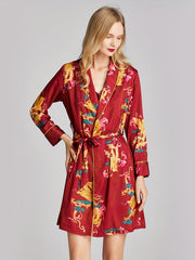 Dragon & Phoenix Print Night Robe V Neck House Robe Women's Sleepwear