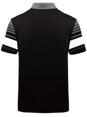 Men's Striped Casual Golf Shirt Short Sleeve Button Down Top