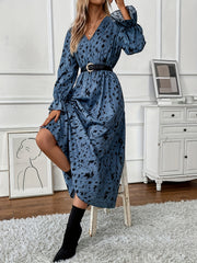 Leopard Print Lantern Sleeve Maxi Dress