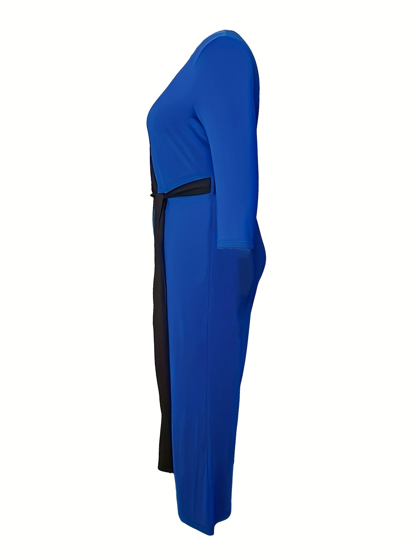 Colorblock Long Sleeve Slight Stretch Belted Jumpsuit