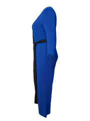 Colorblock Long Sleeve Slight Stretch Belted Jumpsuit