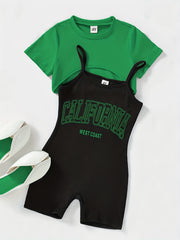 Girls 2 Piece Outfits Short Sleeve Crop Top Cami Shorts Romper for Vacation