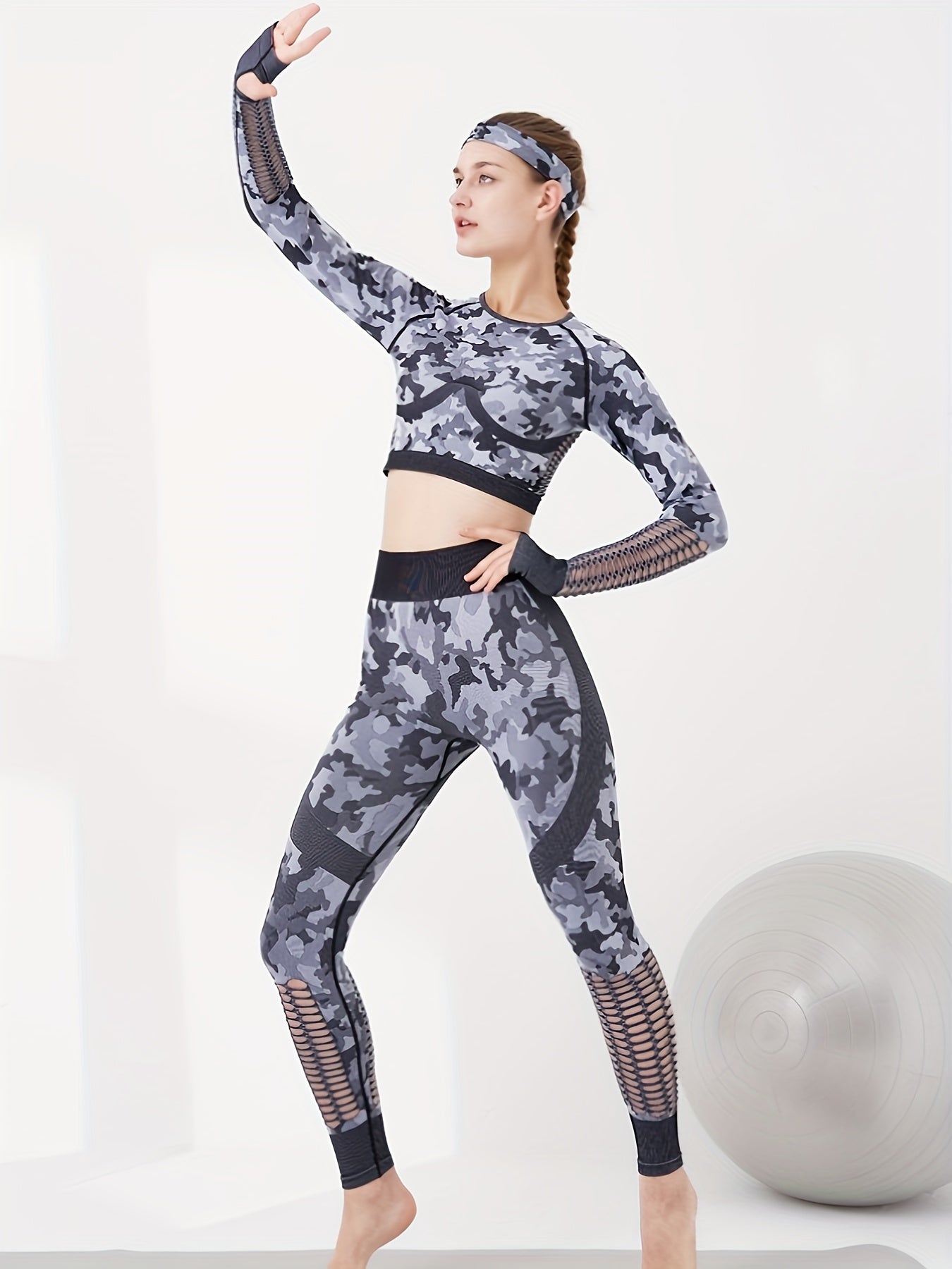 Camouflage Yoga Set Long Sleeve Crop Top & Leggings