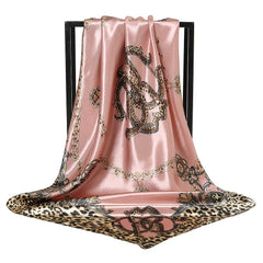 Chain Leopard Satin Square Scarf Retro Colorful Warm Shawl