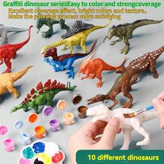 15pcs Dino Painting Set w/ 10 Paints & Molds DIY Craft Kit for Boys & Girls