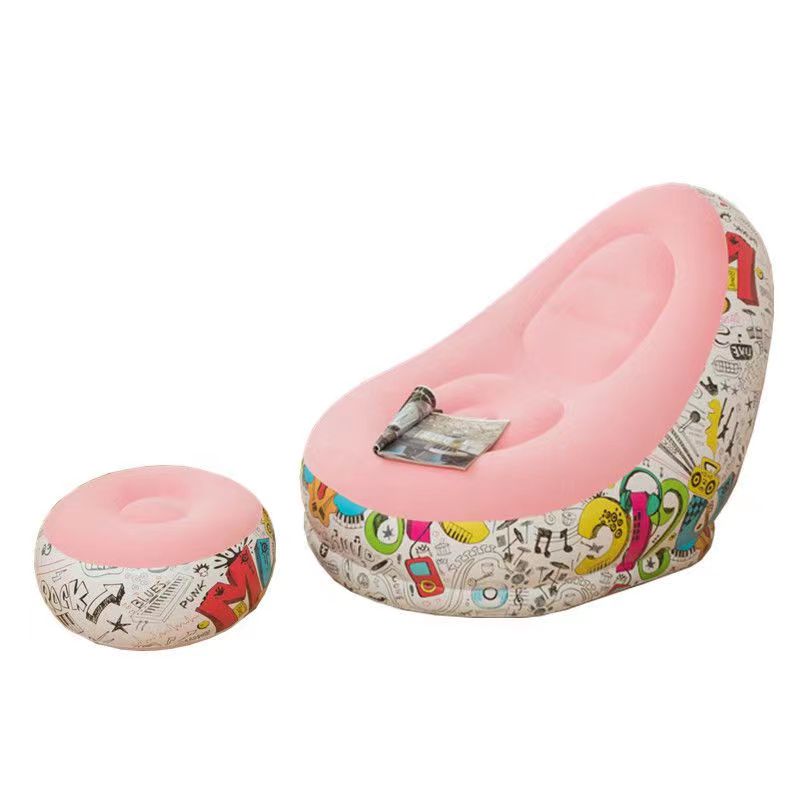 Pink Graffiti Inflatable Deck Chair Lounger Sofa For Indoor Living Room Bedroom