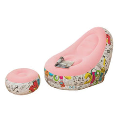 Pink Graffiti Inflatable Deck Chair Lounger Sofa For Indoor Living Room Bedroom